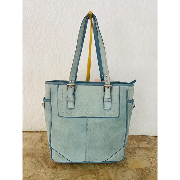 rare vtg COach gallery light blue suede LEather SHoulder BAg tote F10410 - Picture 2 of 9